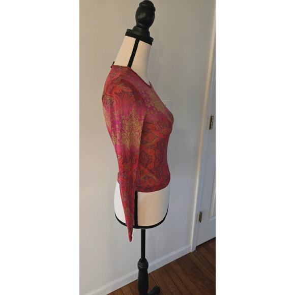 I.N. San Francisco vintage pink sheer printed long sleeve top small - Picture 4 of 6